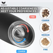 Электрическая кофемолка с технологией гравитации, светодиодной подсветкой, регулируемыми настройками для крупного и мелкого помола, портативная для черного перца, сычуаньского перца и морской соли