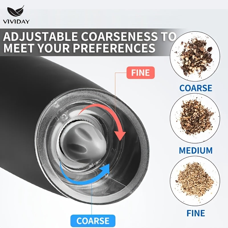 Электрическая кофемолка с технологией гравитации, светодиодной подсветкой, регулируемыми настройками для крупного и мелкого помола, портативная для черного перца, сычуаньского перца и морской соли
