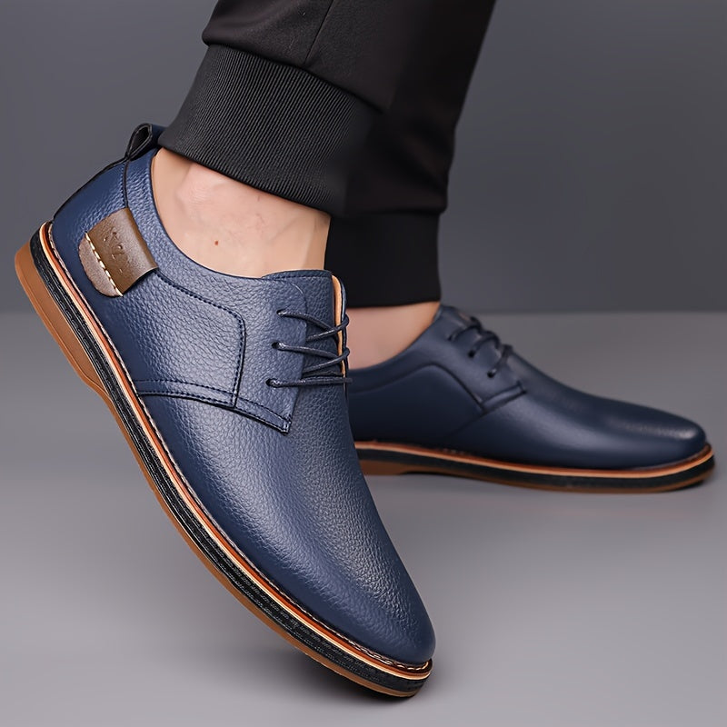Zapatos casuales de negocios para hombre, de caña baja, con cordones, de color sólido, PU, para todas las estaciones