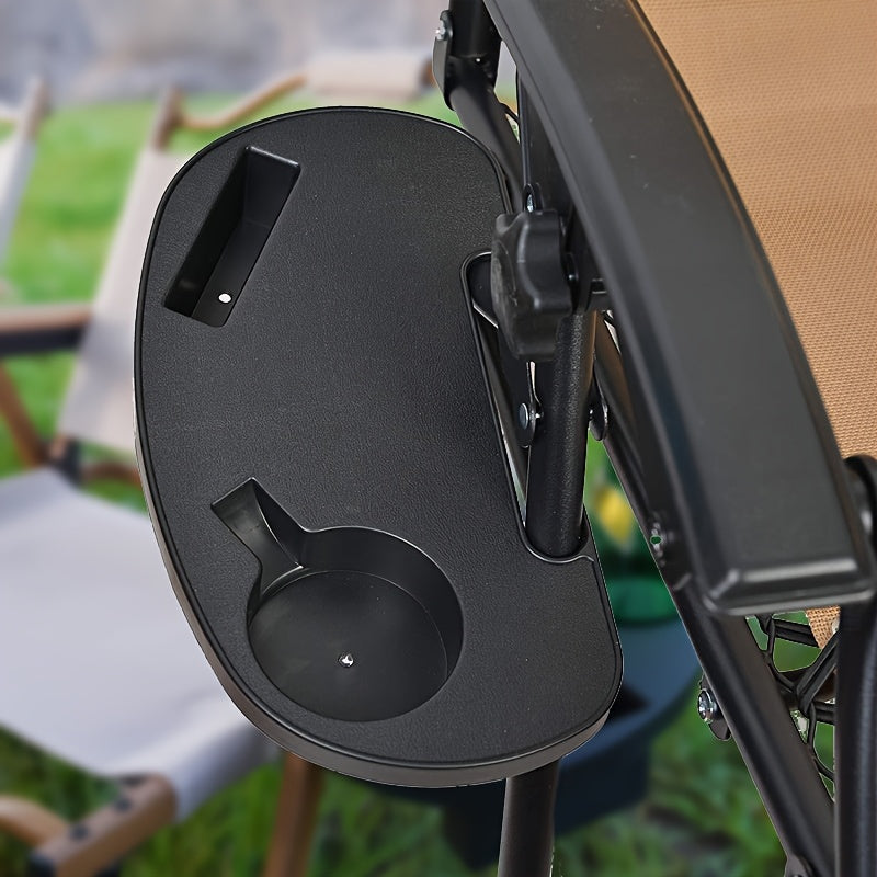 Black Plastic Portable Folding Chair Tray Table with Cup and Phone Holders