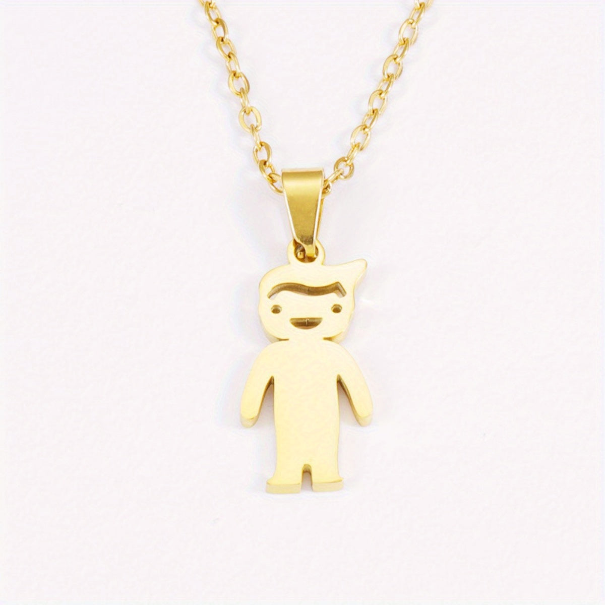 Gender-Neutral Cartoon Character Pendant Necklace 18K Gold Plated Stainless Steel Oval Clasp Jewelry