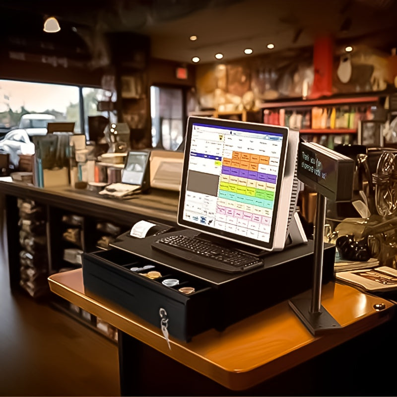 Caja registradora de acero con recubrimiento de zinc y impresora de billetes pequeños con conexión de efectivo