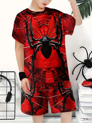 Boys' Casual 3D Printed Suit Set with Short Sleeve Sweatshirt Shorts and T-Shirt