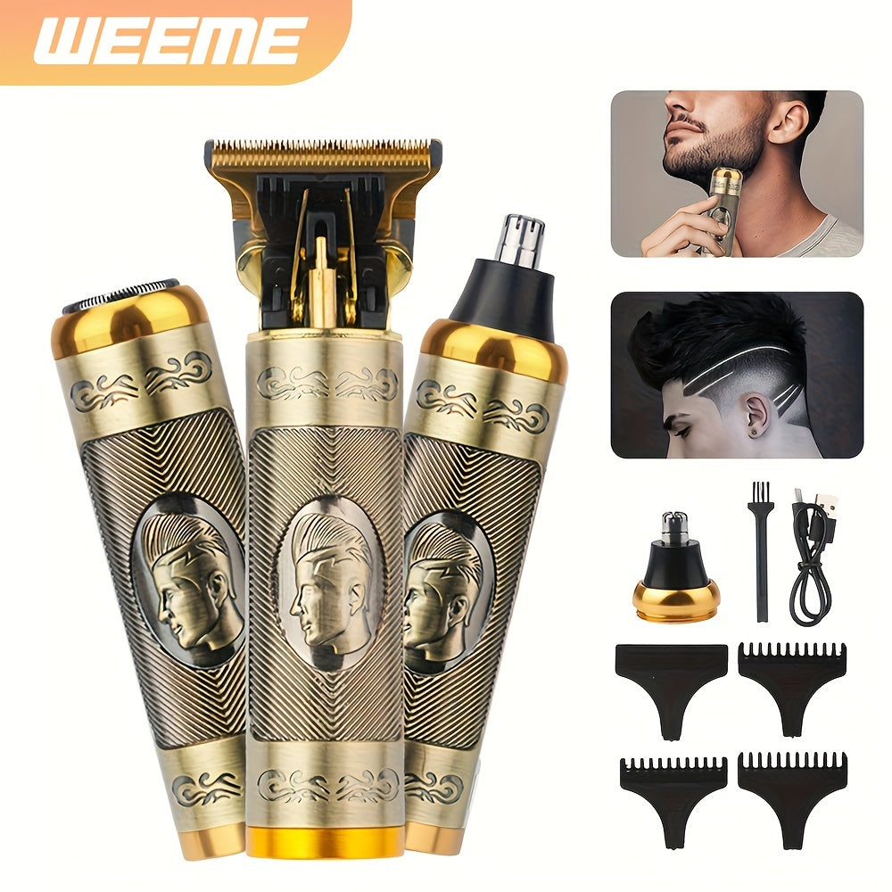 3-in-1 Hair Care Set Electric Hair Clipper Ear Nose Trimmer USB Rechargeable Beard Shaver