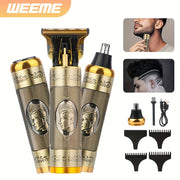 Set de cuidado capilar 3 en 1, cortapelos eléctrico, recortador de orejas y nariz, recargable por USB, afeitadora de barba