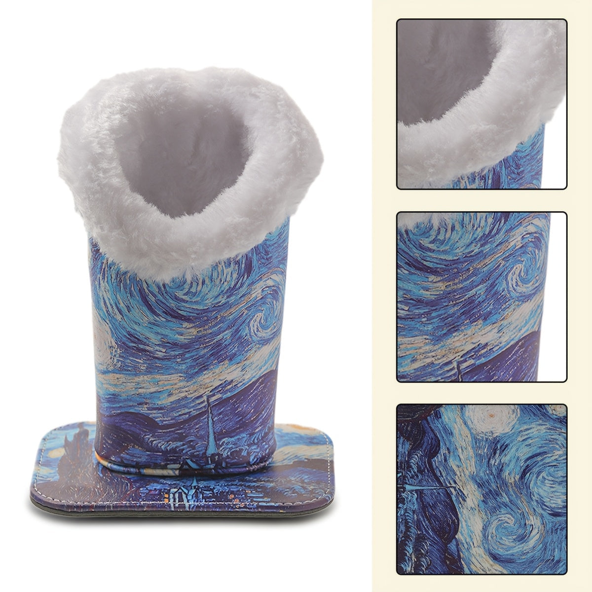 Soporte para gafas de felpa blanca con base dividida magnética de cuero artificial