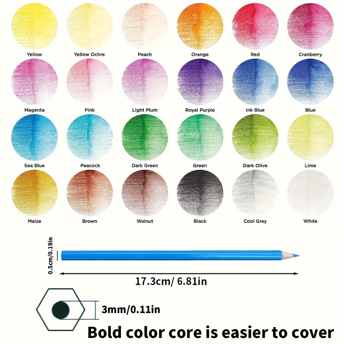 Vibrant Colored Pencils Set for Adults and Teachers, Wooden, Medium Point