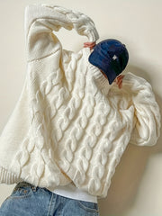 Men's Knitted Cable Sweater Crew Neck Warm Fall Winter Pullover