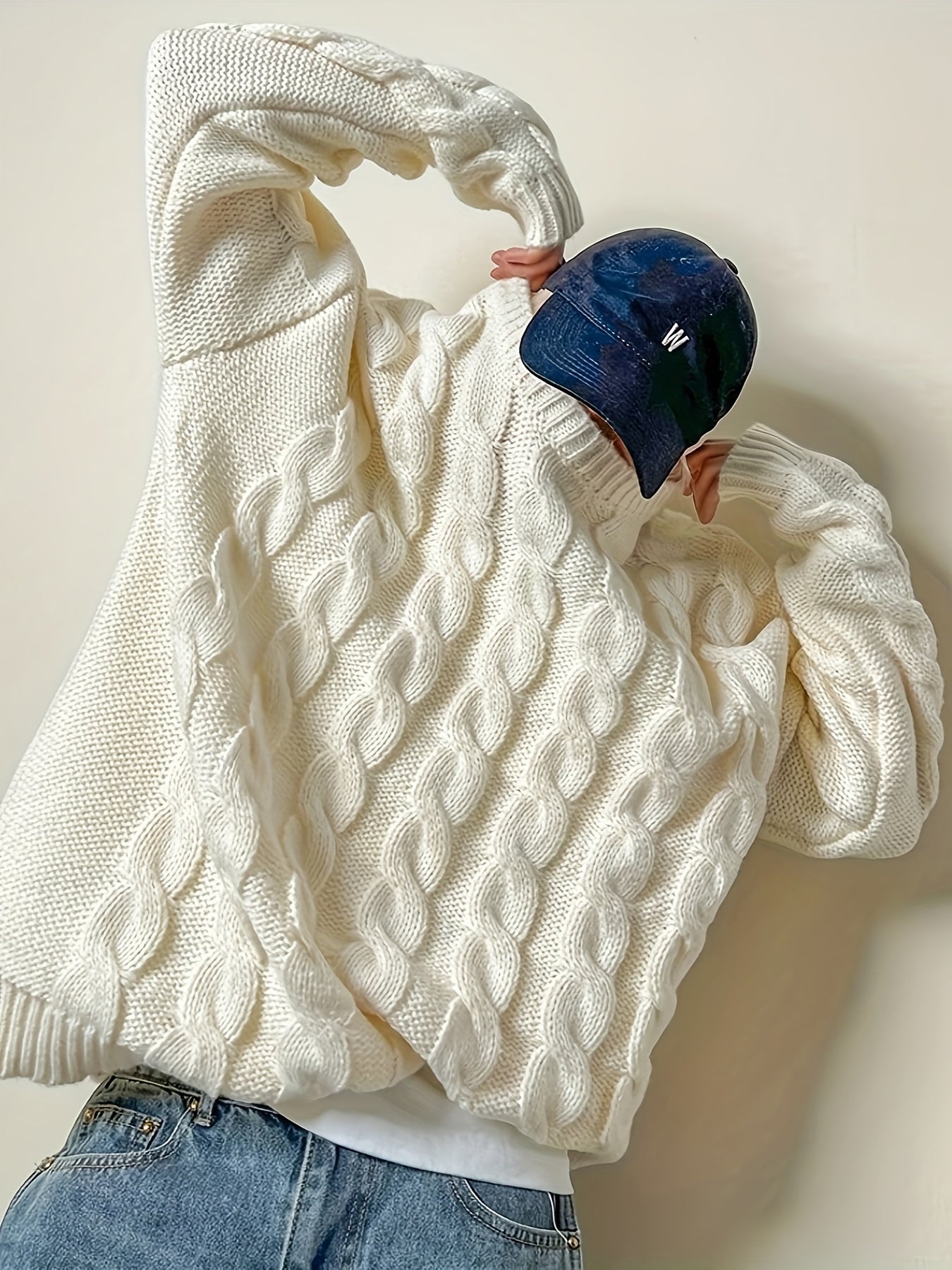 Men's Knitted Cable Sweater Crew Neck Warm Fall Winter Pullover