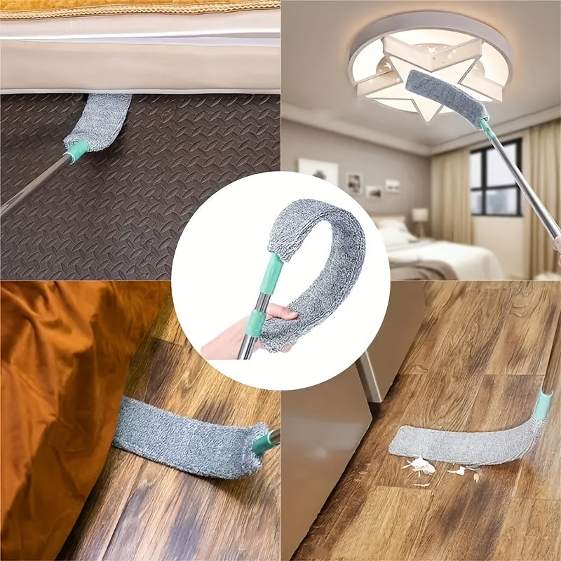 Metal tutqichi va rezina boshli cho'ziladigan mikrofiber chang cho'tkasi, yashash xonalari, yotoqxonalari, hammomlar, hojatxonalar va oshxonalar uchun mos keladi. Elektr yoki batareyalar talab qilmaydi. Turli xil uy tozalash vazifalari uchun ideal.