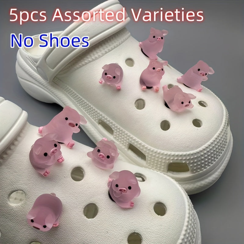 5PCS Cute Piggy Shoe Charms Set Plastic Accessories for Clogs and Sandals