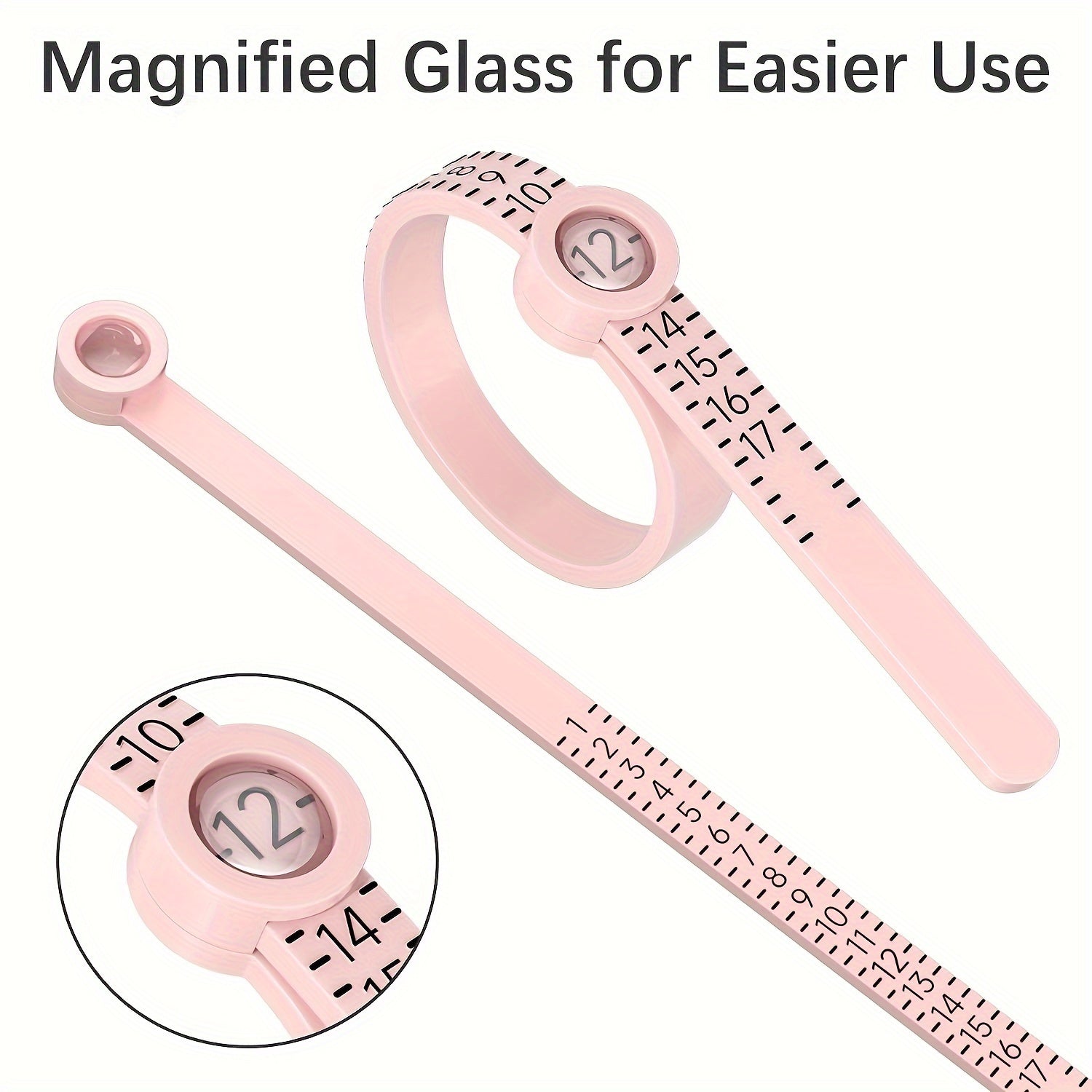 Pink Reusable Ring Sizer Tool for Measuring Finger Sizes 1-17 USA