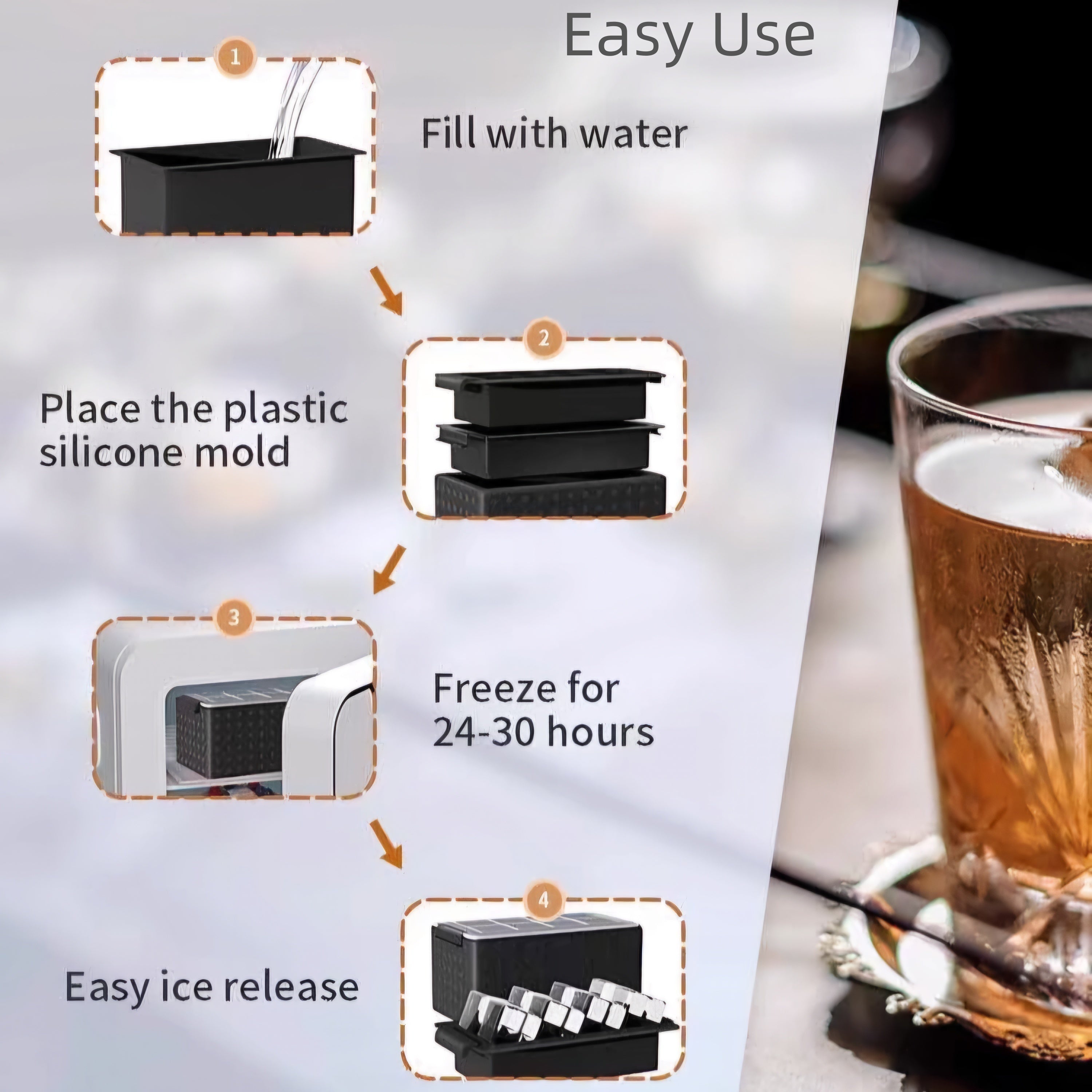 Silicone 8-Cube Ice Mold Tray Clear Square Ice Maker for Bars and Parties