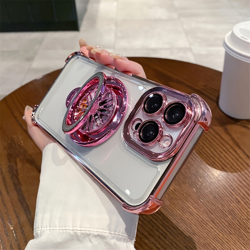 Magnetic 360° Rotation Stand Case for iPhone with Ring Holder Transparent Cover Lens Protection