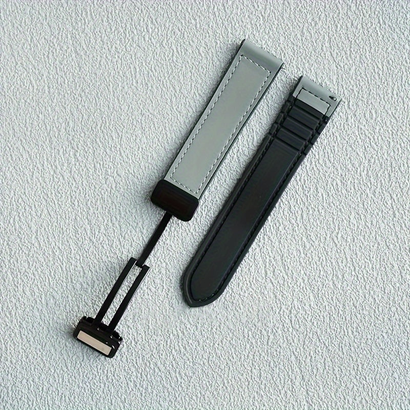 Faux Leather Watch Strap with Foldable Clasp for Galaxy, Huawei, Amazfit Smartwatches