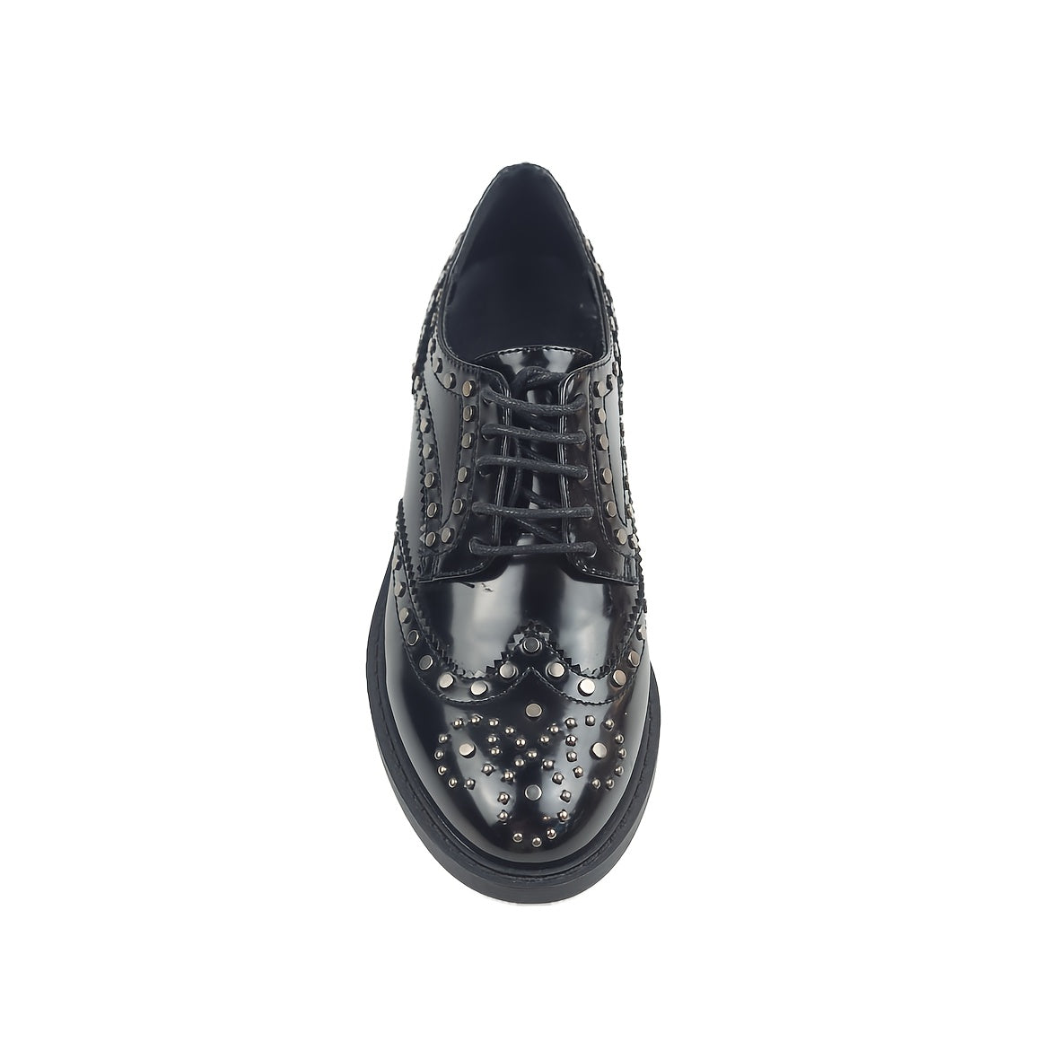 Women's Faux Leather Low Heel Oxford Shoes Black Brogue Flats