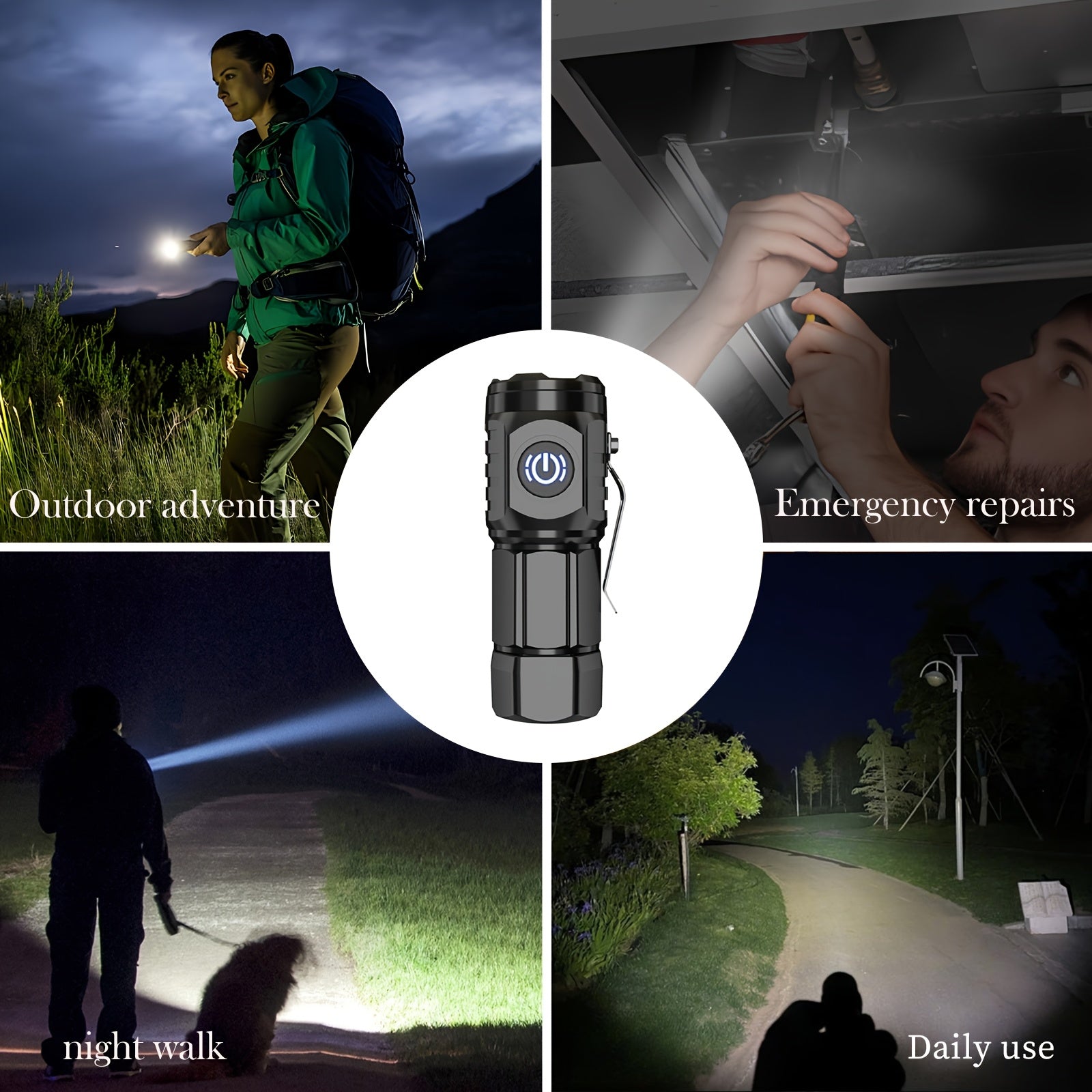 Linterna LED mini recargable por USB con lente Frog Eye, luz de emergencia portátil