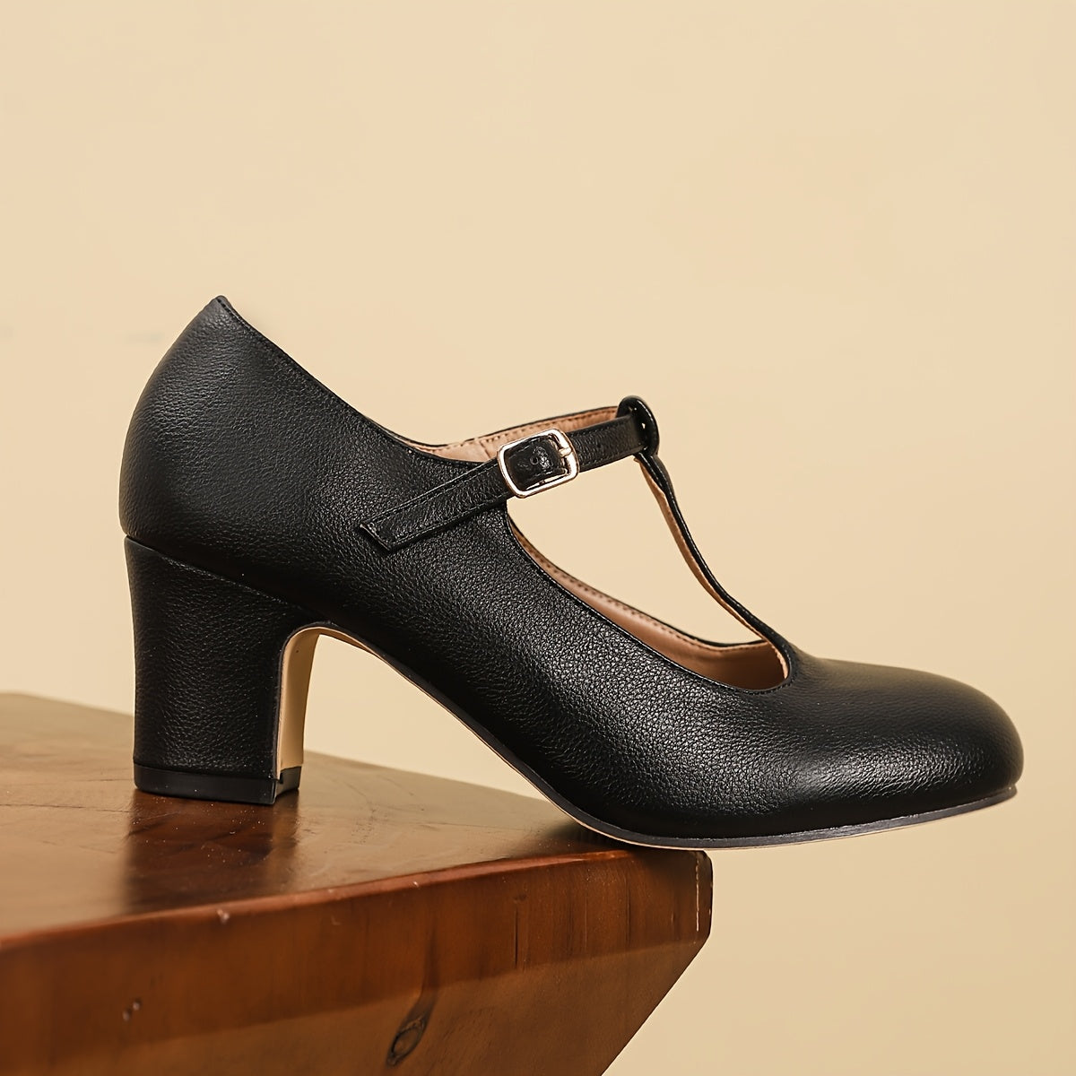 Women Mary Jane Shoes Black Chunky Heel Adjustable Strap Formal Footwear