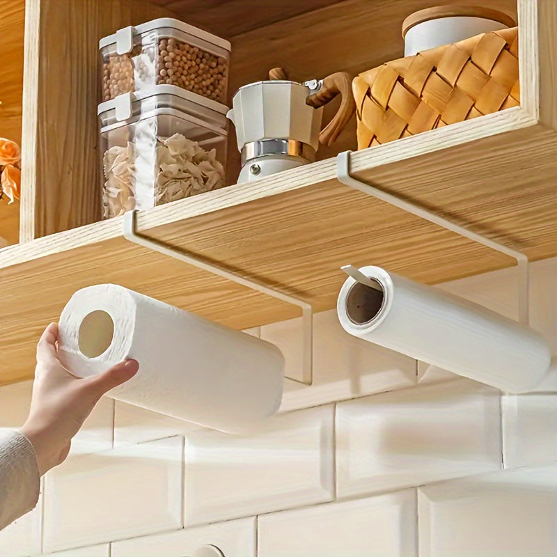 Easy-Install Iron Kitchen Paper Towel Holder with Cling Film and Dishcloth Storage
