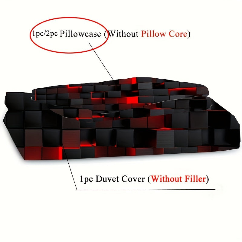 Duvet Cover Set with Grid Print in Red Orange Blue 2 or 3 Pieces Bedding for Bedroom