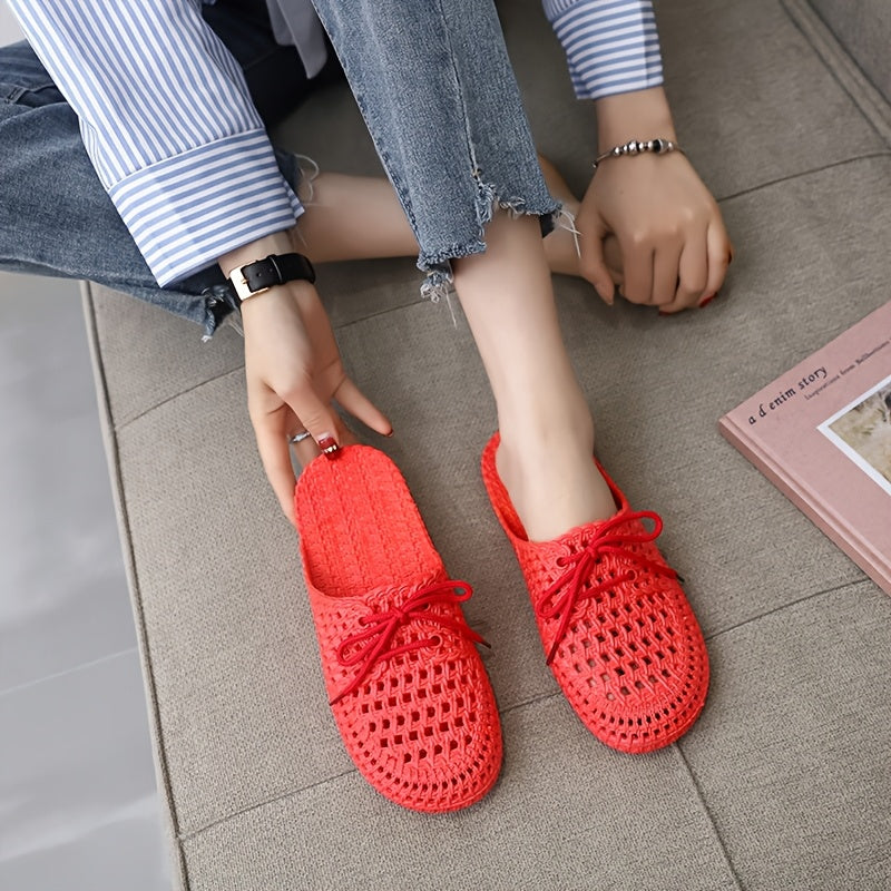 Women Summer Slippers with Head Cover Hollowed-out Indoor Outdoor Slip-ons