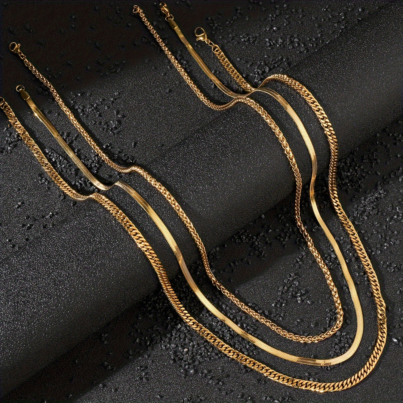 Set of 3 Black Stainless Steel Necklaces for Men Punk Gothic Chain Jewelry