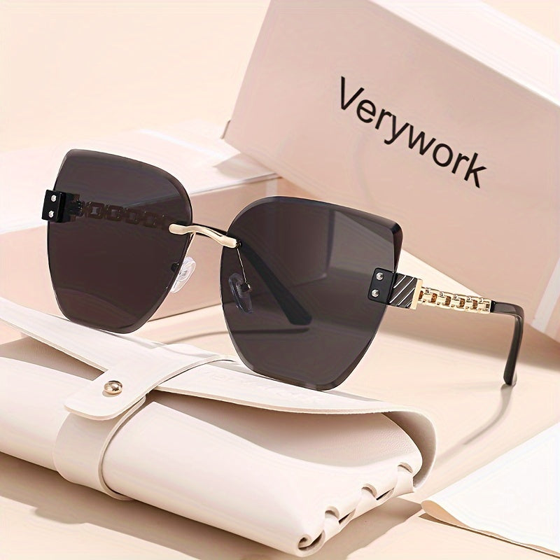 Women's Retro Square Frame Glasses Stainless Steel Gradient Pink Brown Lenses Stylish Fashion Eyewear