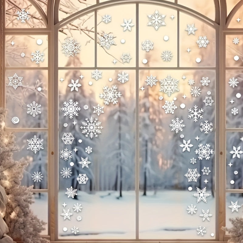 137 Christmas Snowflake Window Clings PVC Static Stickers for Glass Winter Decor