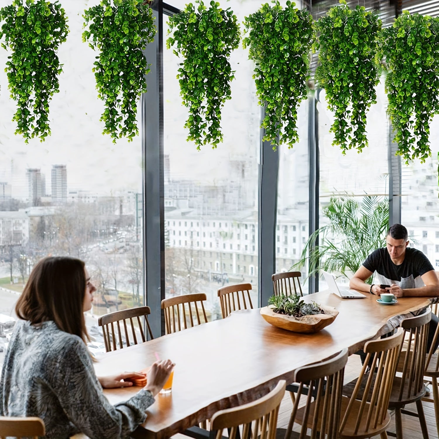 Artificial Eucalyptus Vine Hanging Plants Set of 2 4 8 UV Resistant Plastic Indoor Outdoor Decor