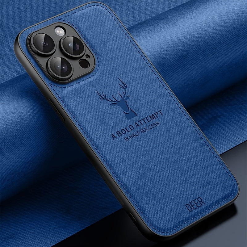 Faux Leather Deer Head Phone Case for iPhone Shockproof Slim Drop Resistant