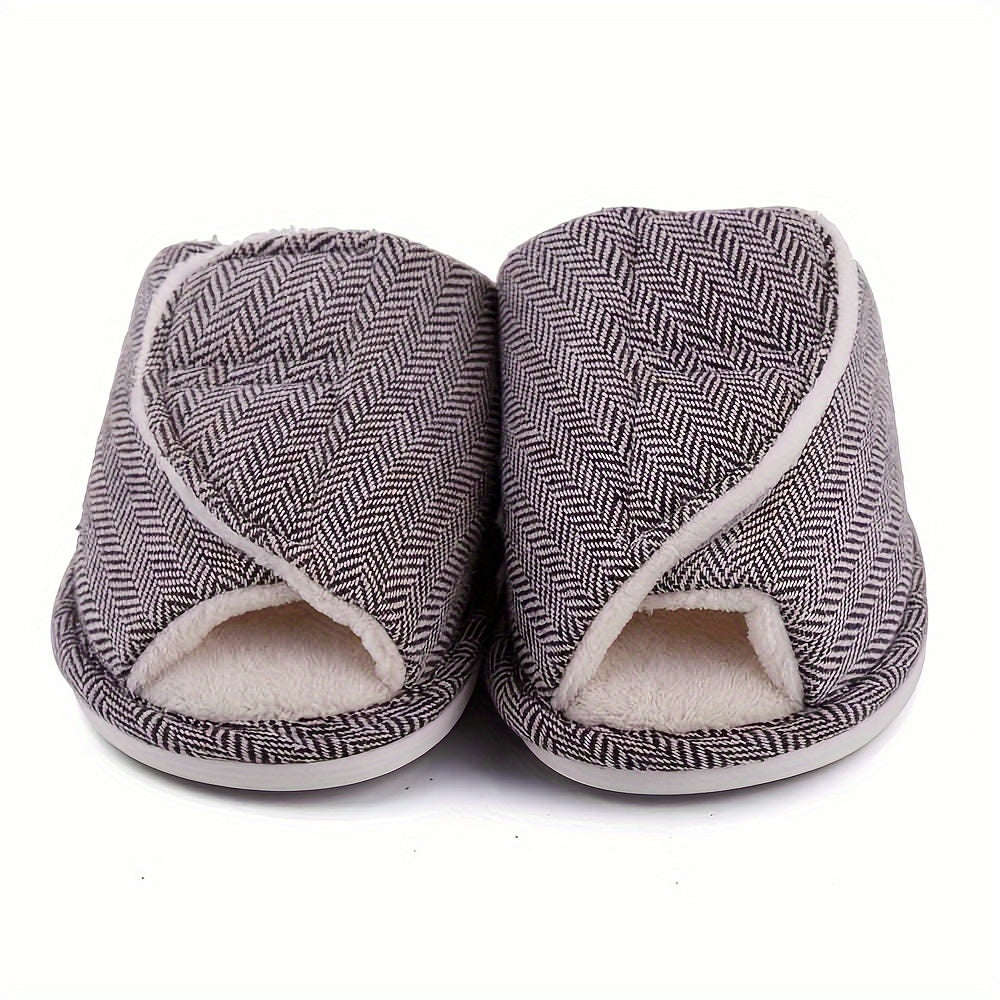 Women Plush Lined Open Toe Indoor Slippers Non-slip Warm Shoes