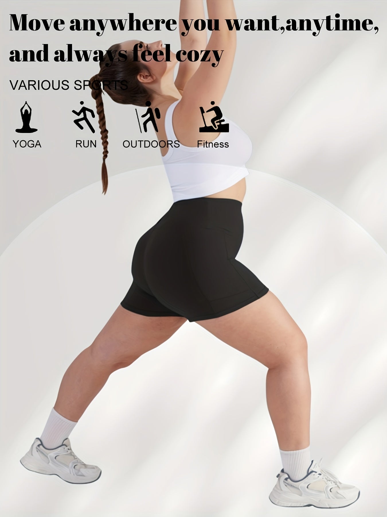 Plus o'lchamli yuqori bel shortlari ayollar uchun polyester elastan bir xil rangli elastik yozgi