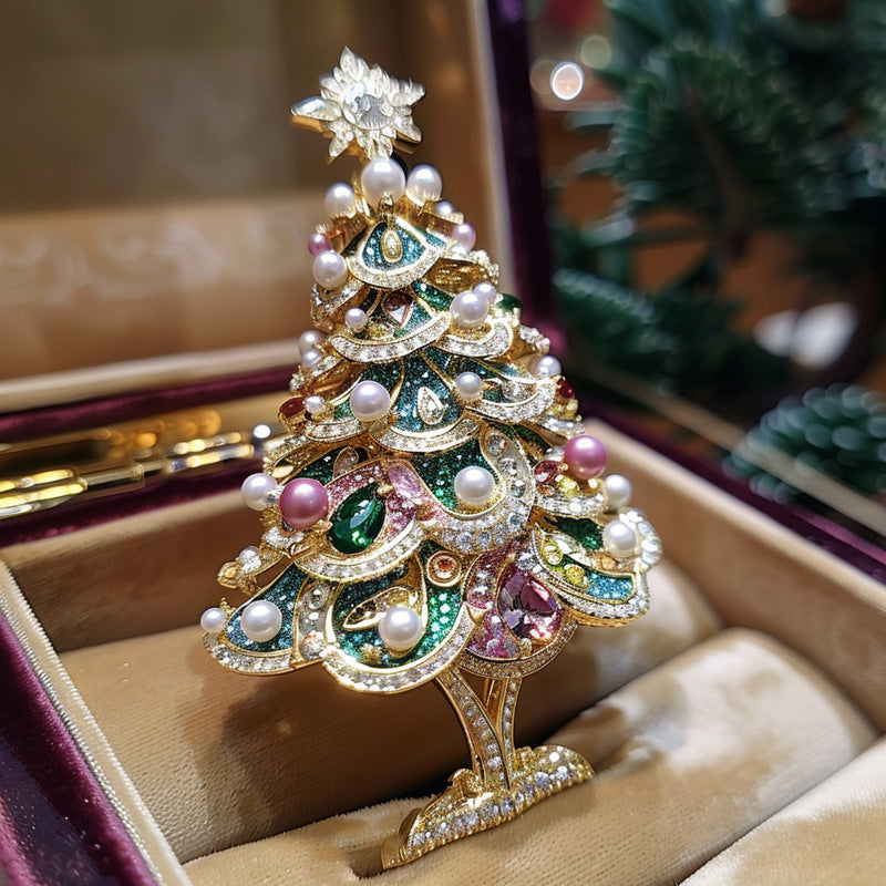 Luxurious Crystal Christmas Tree Brooch for Women and Men Elegant Holiday Jewelry