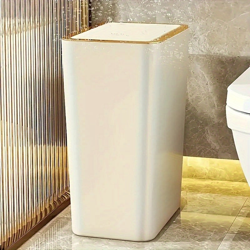 Cubo de basura de cocina rectangular de 12.0 L blanco con control de olores, tapa de presión fácil