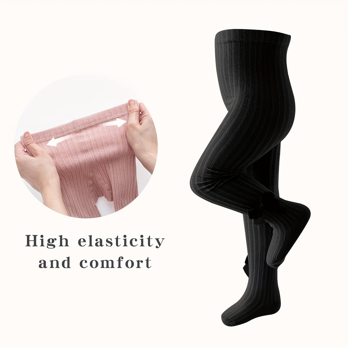 Girls' Ribbed Knit Leggings Socks with Bow Knot for Dance and Casual Wear in Multiple Colors