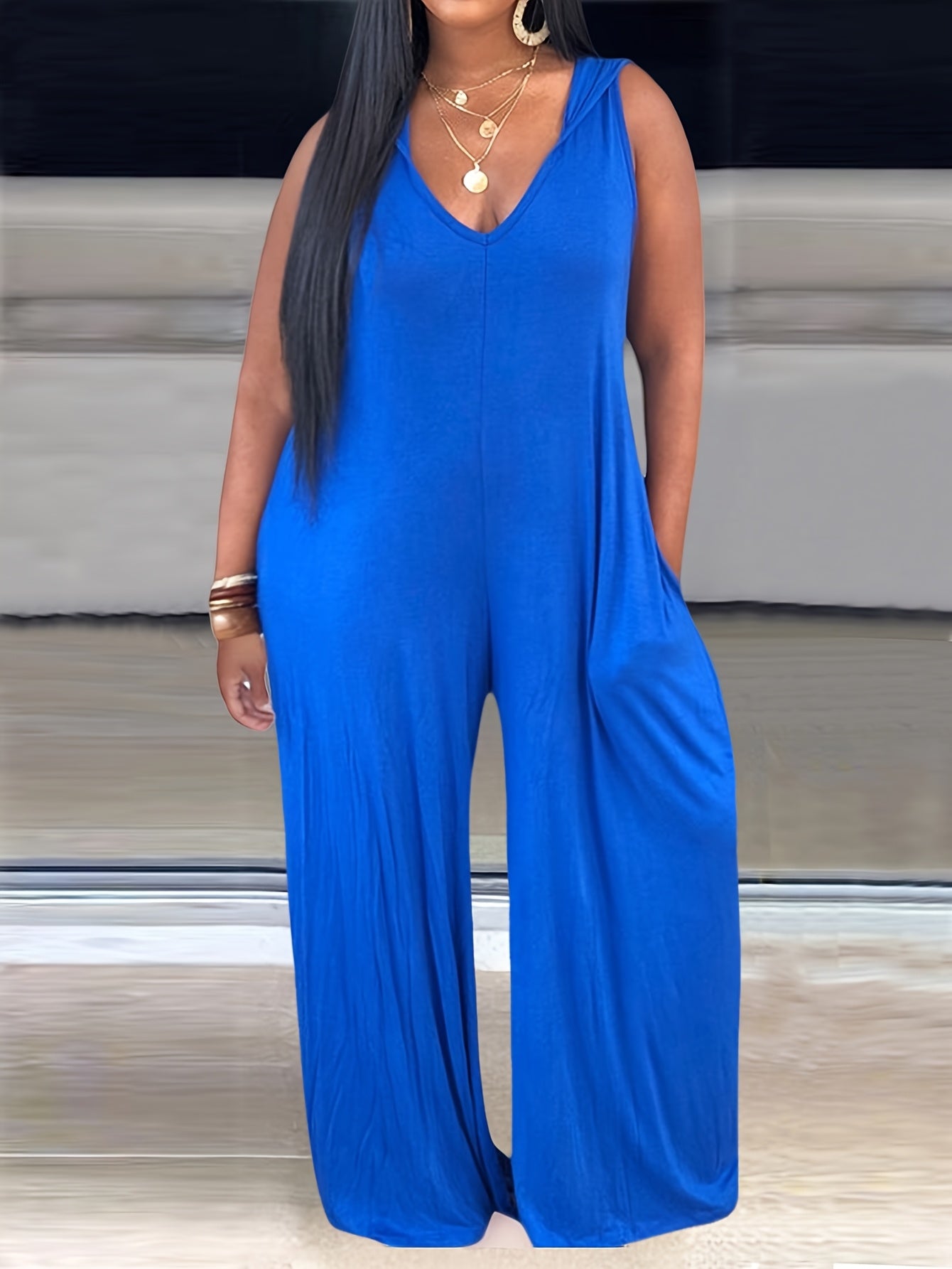 Костюм женский повседневный с капюшоном и V-образным вырезом, свободный крой, размер плюс, черный