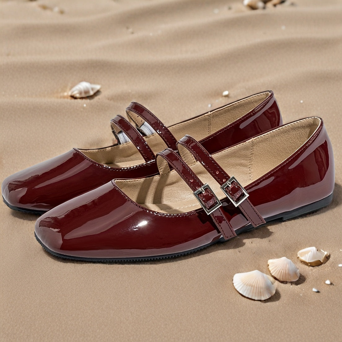 Women's Casual Mary Jane Flats with Buckle Closure and TPR Sole