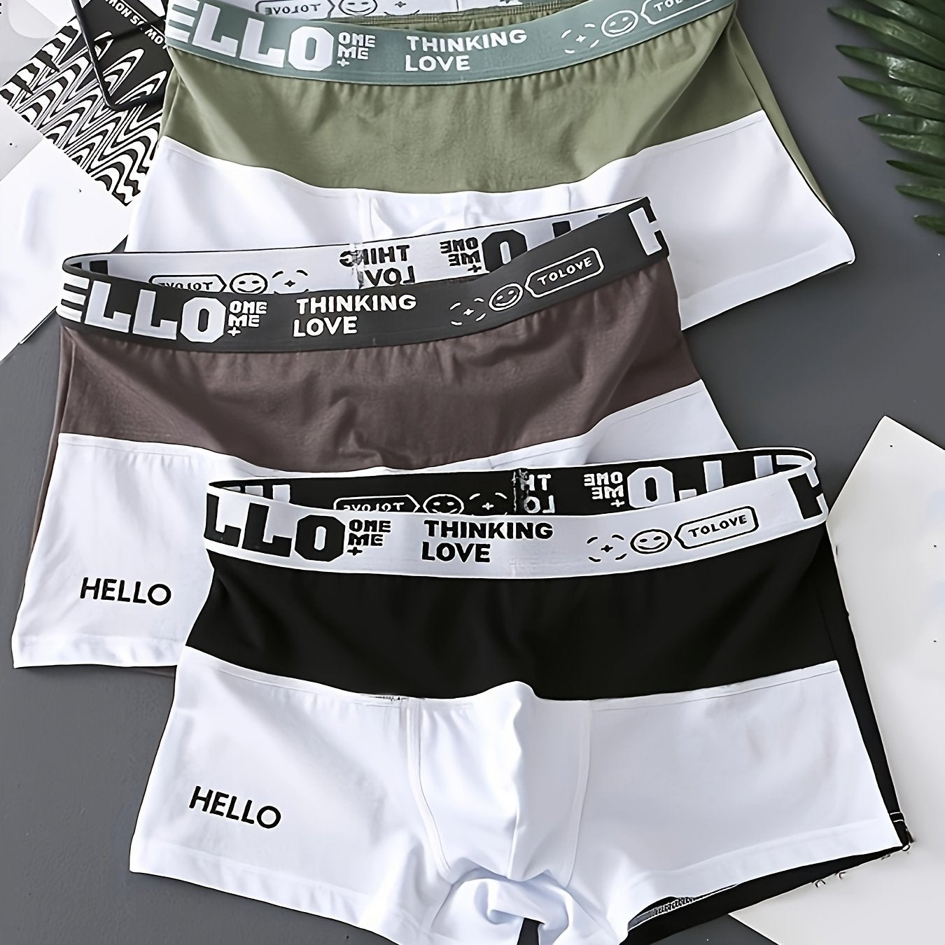 Men's Cotton Blend Boxer Briefs Set of 3 Color Block Breathable Casual Underwear