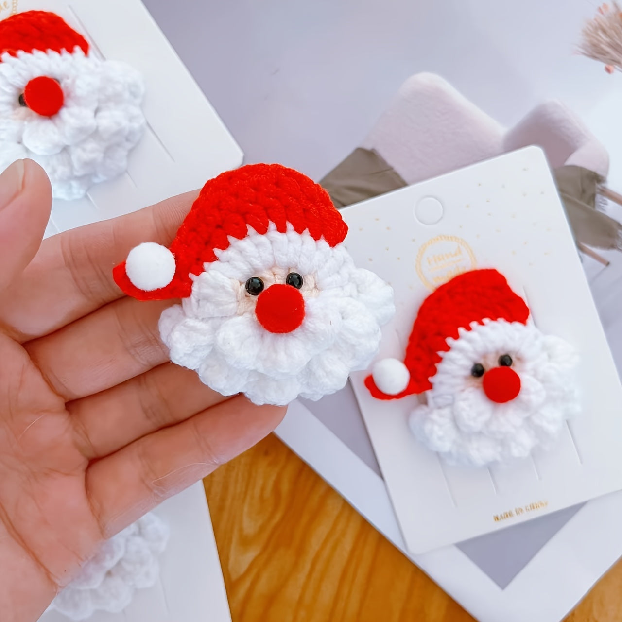 Crochet Santa Claus Brooch Pin Holiday Christmas Accessory for Women