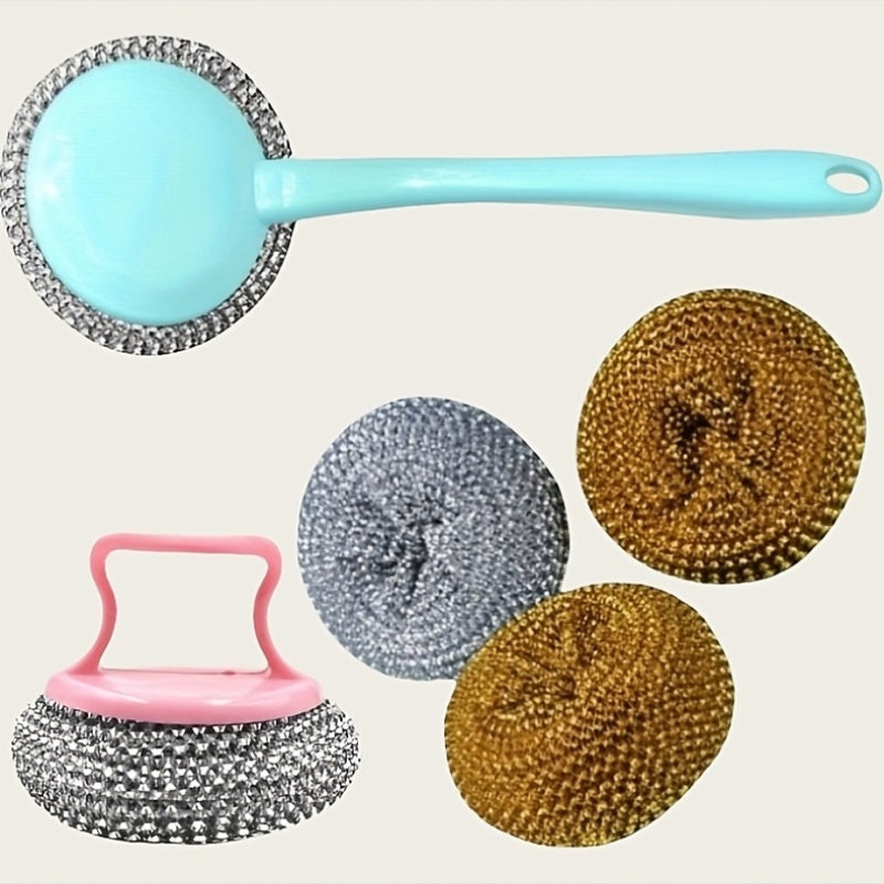 6-Piece Stainless Steel Brush Set with Long and Short Handles for Kitchen Bathroom Cleaning