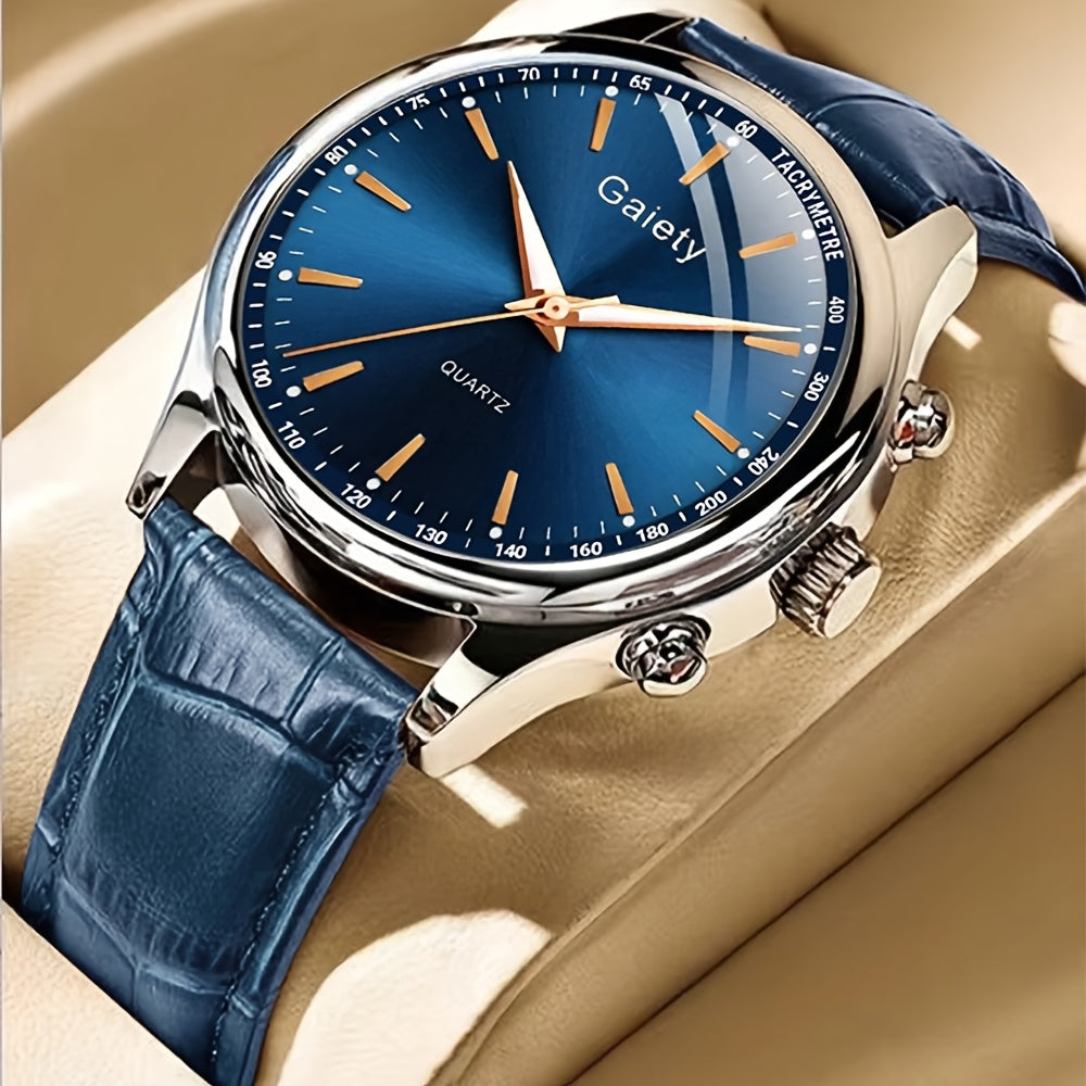 Reloj de cuarzo para hombre con correa de cuero sintético, caja de aleación, batería no recargable, moda, negocios, deporte