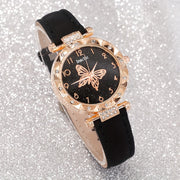 Set of 6 Women's Butterfly Quartz Watches and Jewelry with Rhinestones and Faux Leather Straps