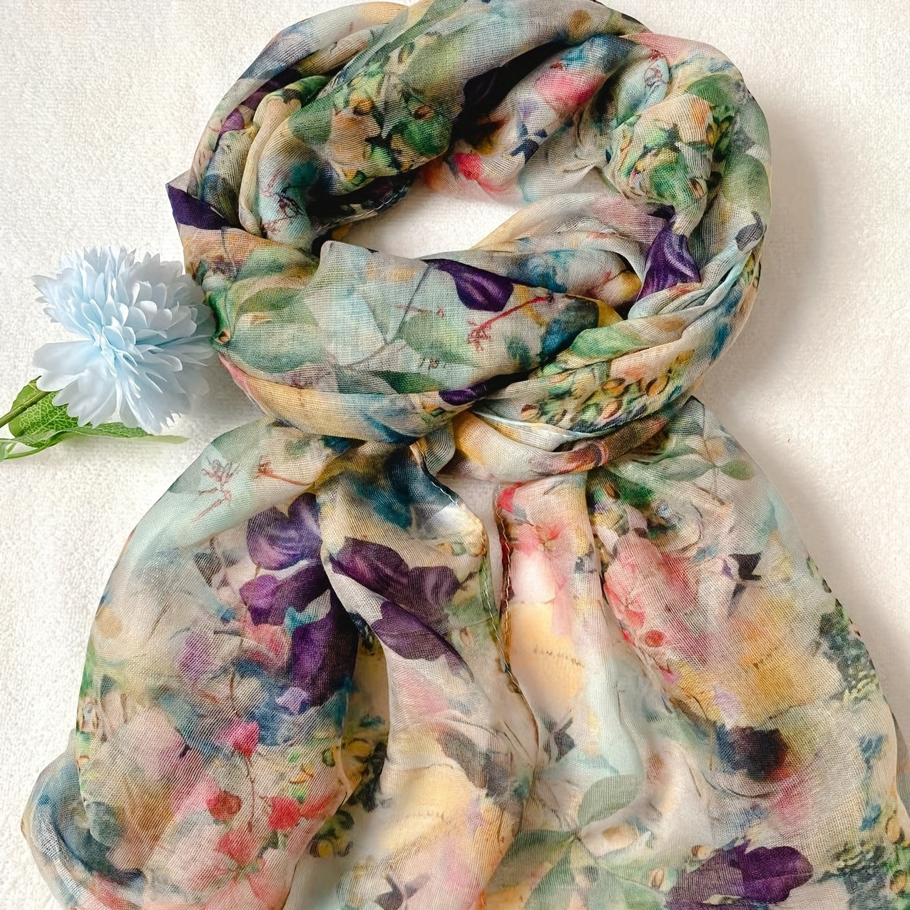 Women Boho Chic Bali Yarn Scarf Lightweight Floral Shawl for Everyday Wear