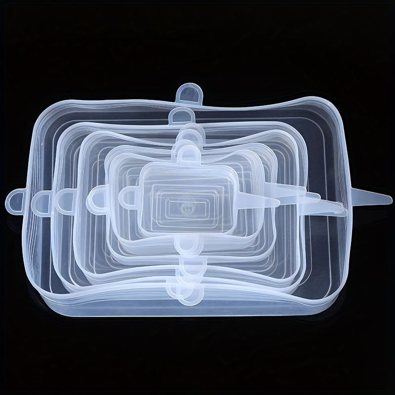 6 ta qayta ishlatiladigan silikon oziq-ovqat qoplanmalari to'plami, idishlar, plitalar va konteynerlar uchun