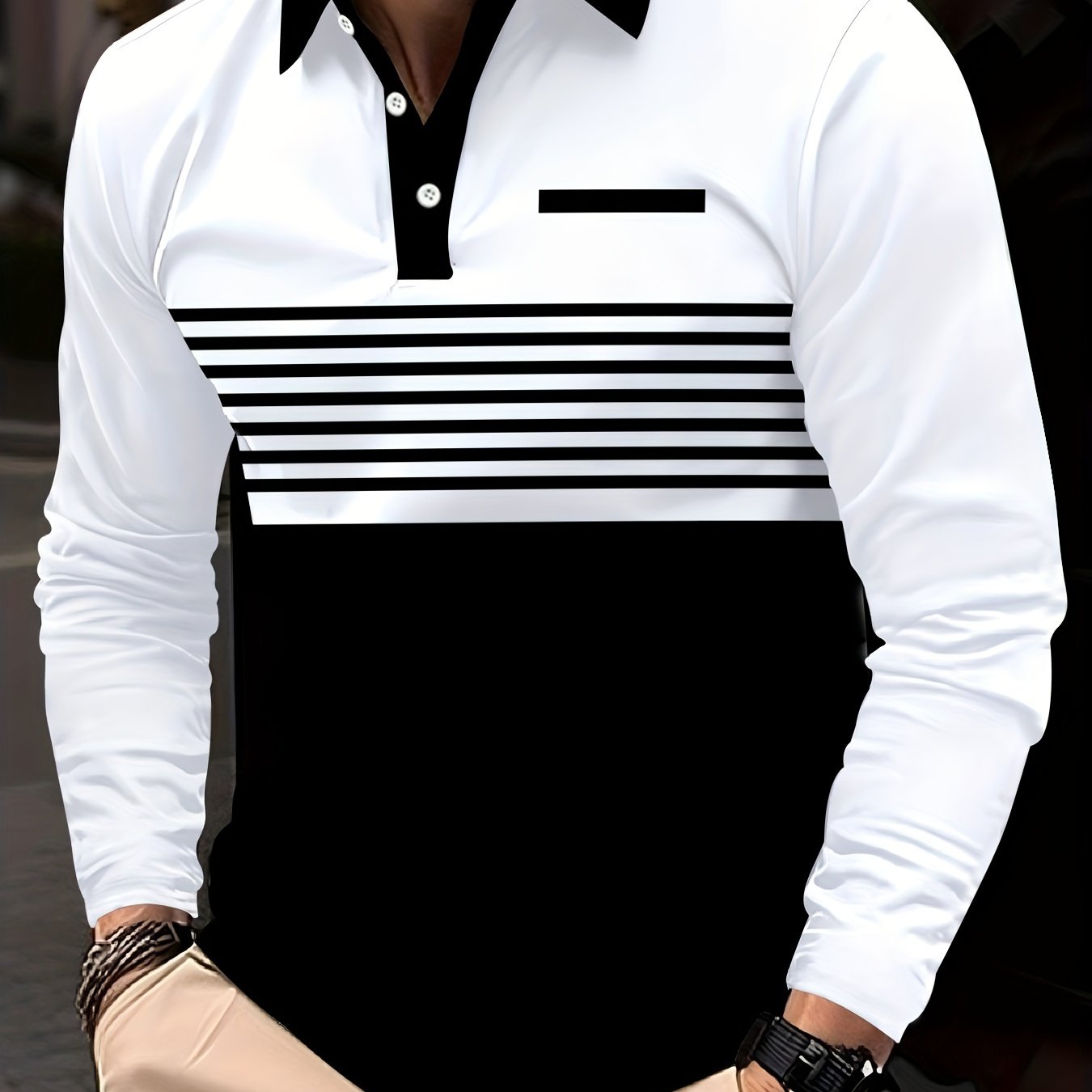 Camisa polo de manga larga para hombre con cuello de solapa de poliéster, estampado en toda la prenda, corte regular para primavera y otoño, ropa de calle para golf al aire libre, tallas grandes
