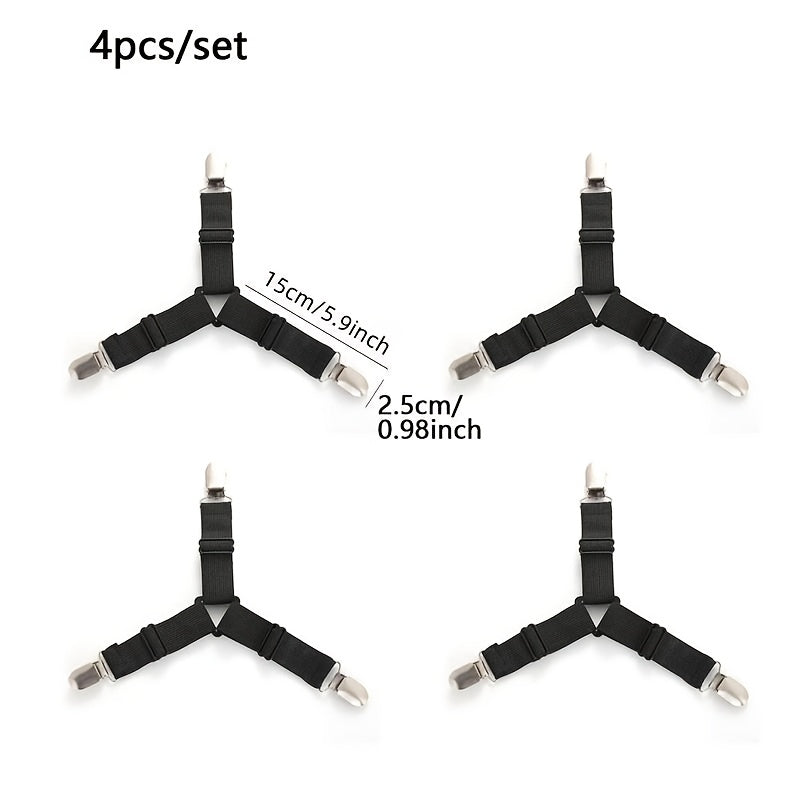Black Adjustable Bed Sheet Straps Set for Secure Wrinkle-Free Bedding
