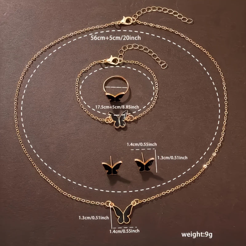 Women's Fashion Watch and Jewelry Set 6 Pieces Quartz Alloy Leather Accessories