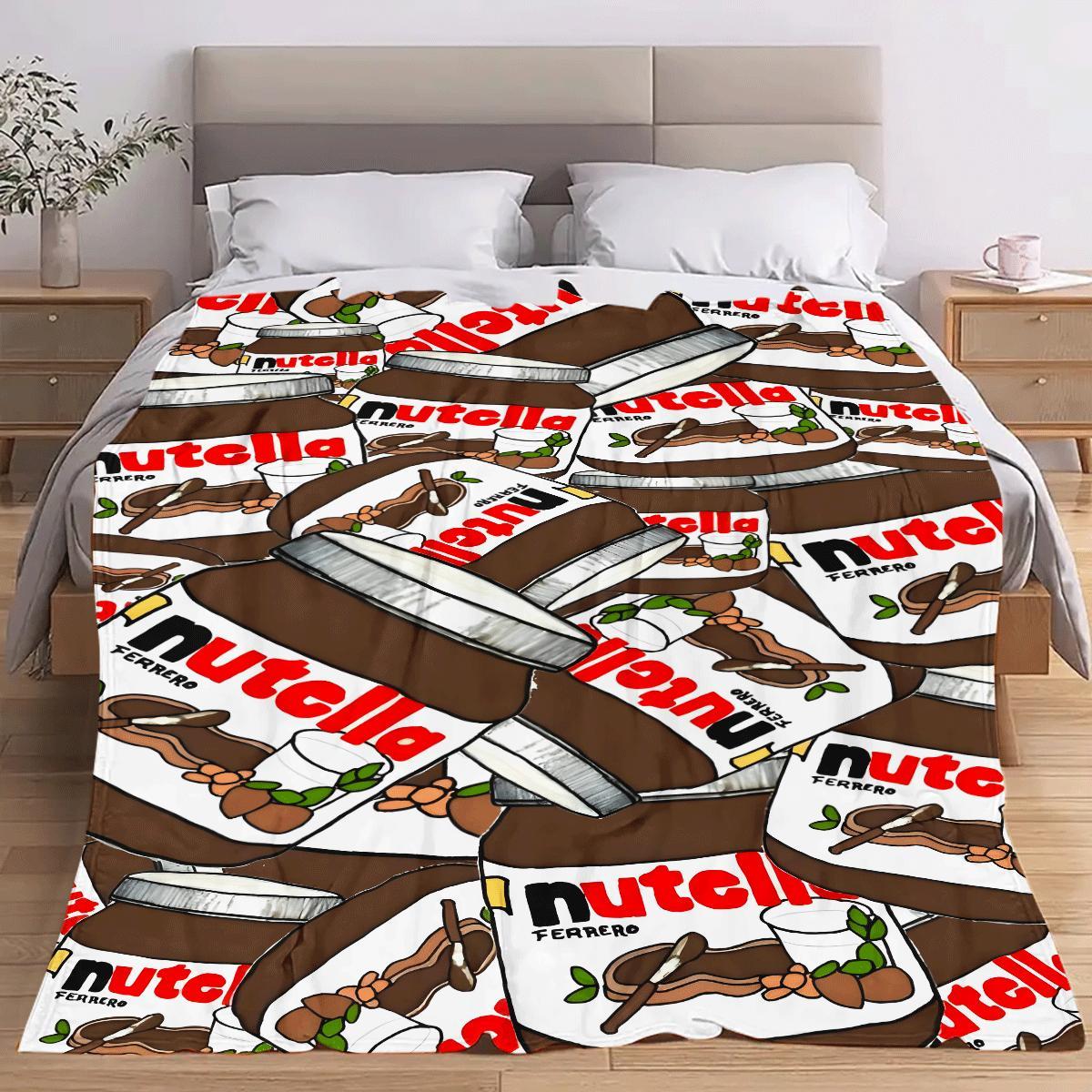 Nutella Print Flannel Blanket All-Season Hypoallergenic Lightweight Quilted Sofa Bed Travel