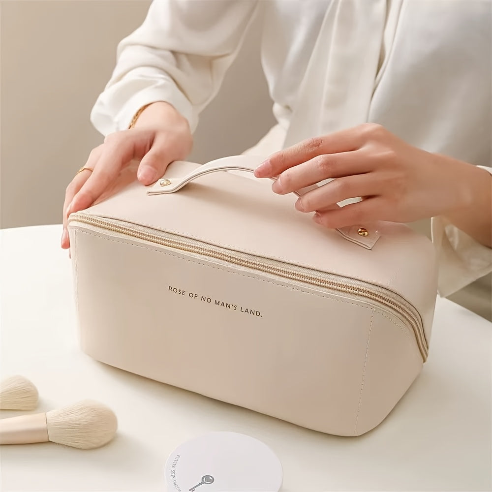 Large Waterproof Travel Makeup Bag with Divider and Handle for Women