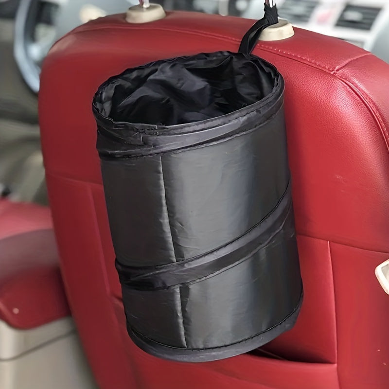 Unisex Black Polyester Foldable Car Trash Bin with Compact Storage